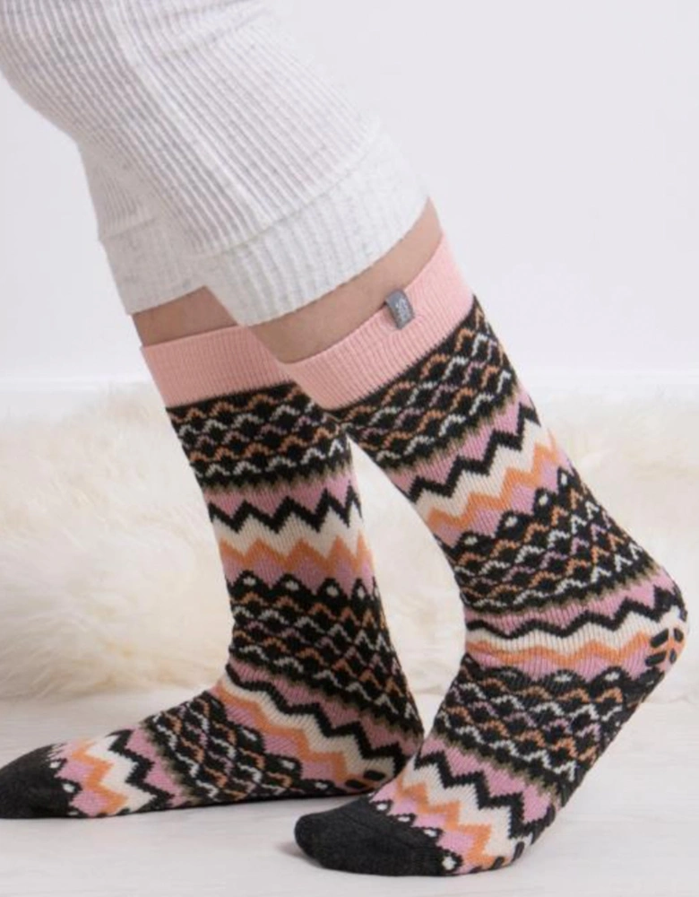 Toasties ORIGINAL SLIPPER SOCKS (TWIN PACK) Womens Rabbit / Fairisle