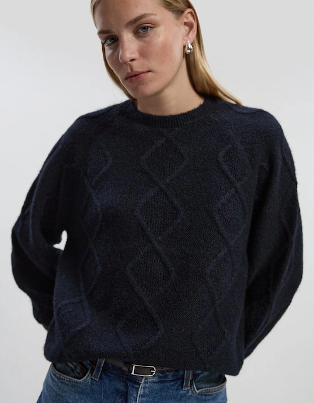 Wool Blend Cosy Cable Stitch Crew Neck Jumper, 2 of 1