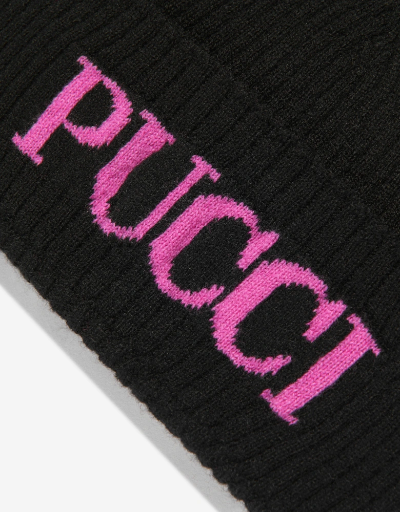 Girls Wool and Cashmere Beanie Hat in Black
