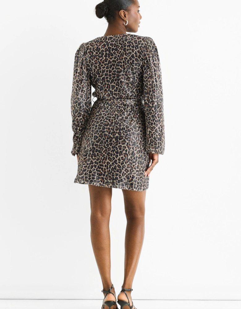 Black Animal Sequin Wrap Elasticated Waist Mini Dress