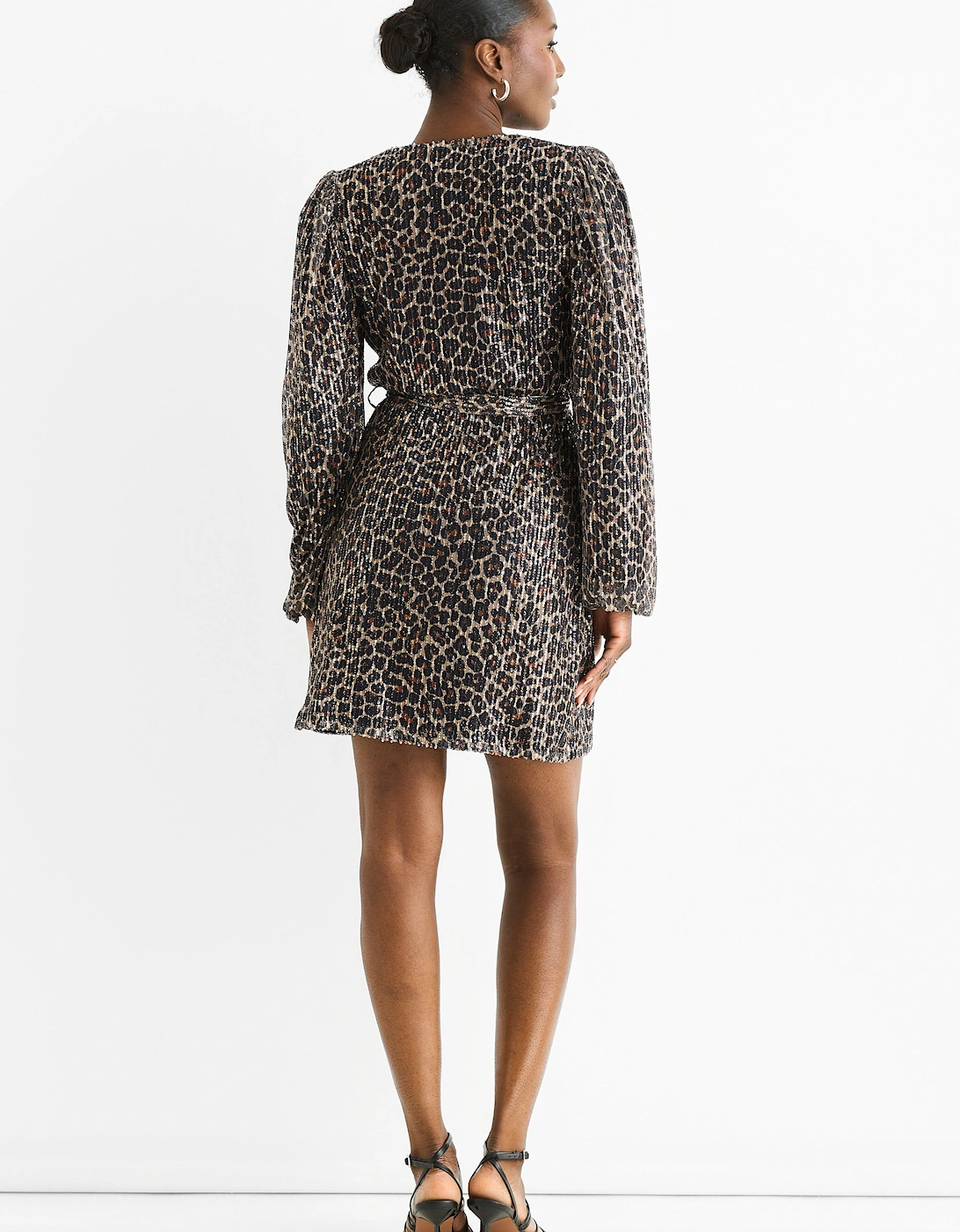 Black Animal Sequin Wrap Elasticated Waist Mini Dress