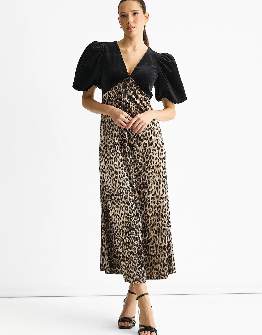Gini London Women's Black Animal Velvet Contrast Top Occasion Midi Dress - Size: 10