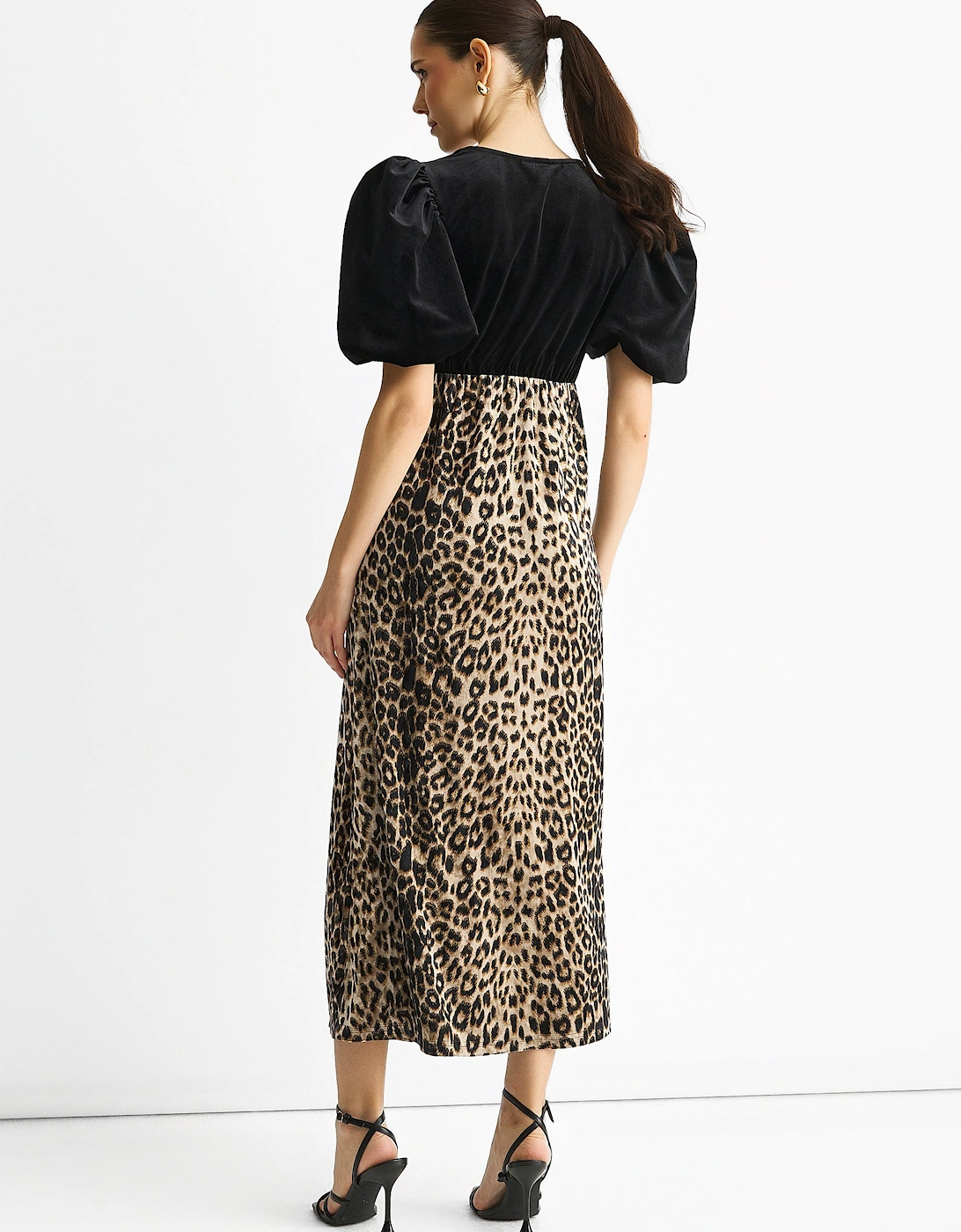 Black Animal Velvet Contrast Top Occasion Midi Dress