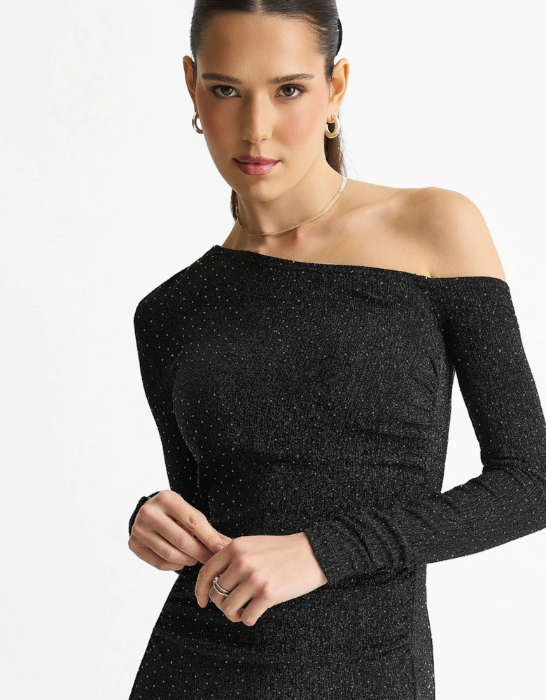 Black Hot Fix Studded Jersey Midi Dress