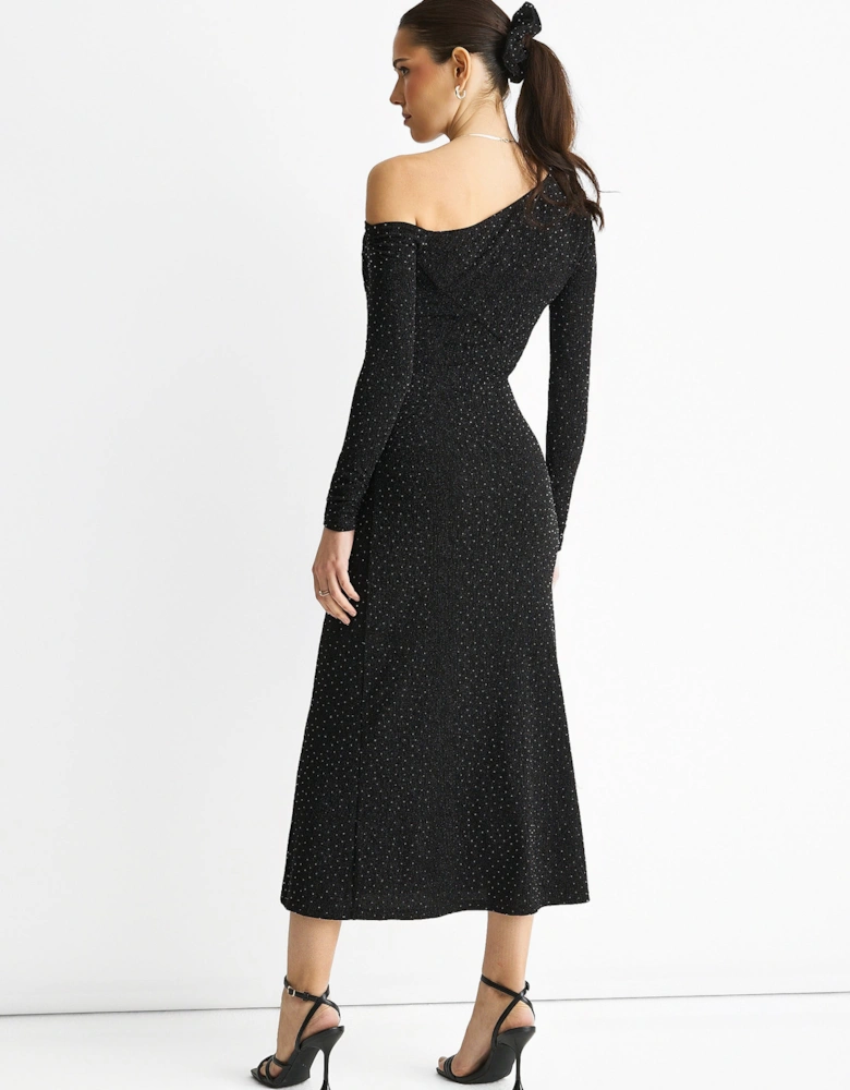 Black Hot Fix Studded Jersey Midi Dress