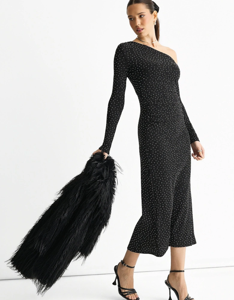 Black Hot Fix Studded Jersey Midi Dress