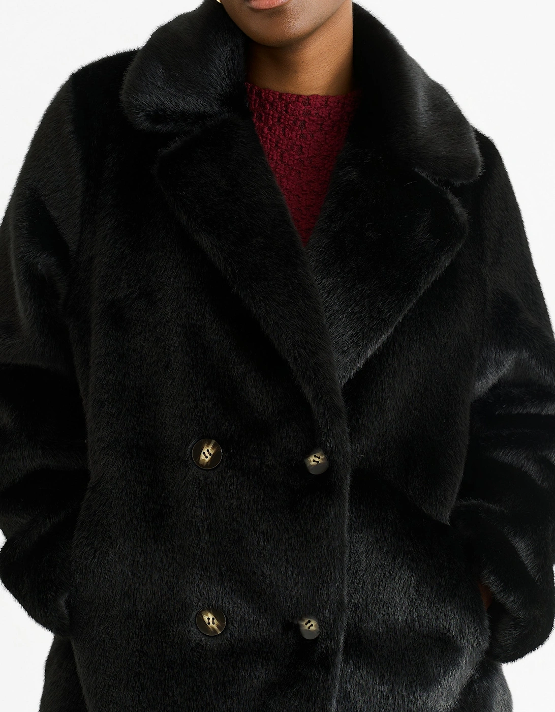 Black Faux Fur Double Breasted Longline Jacket