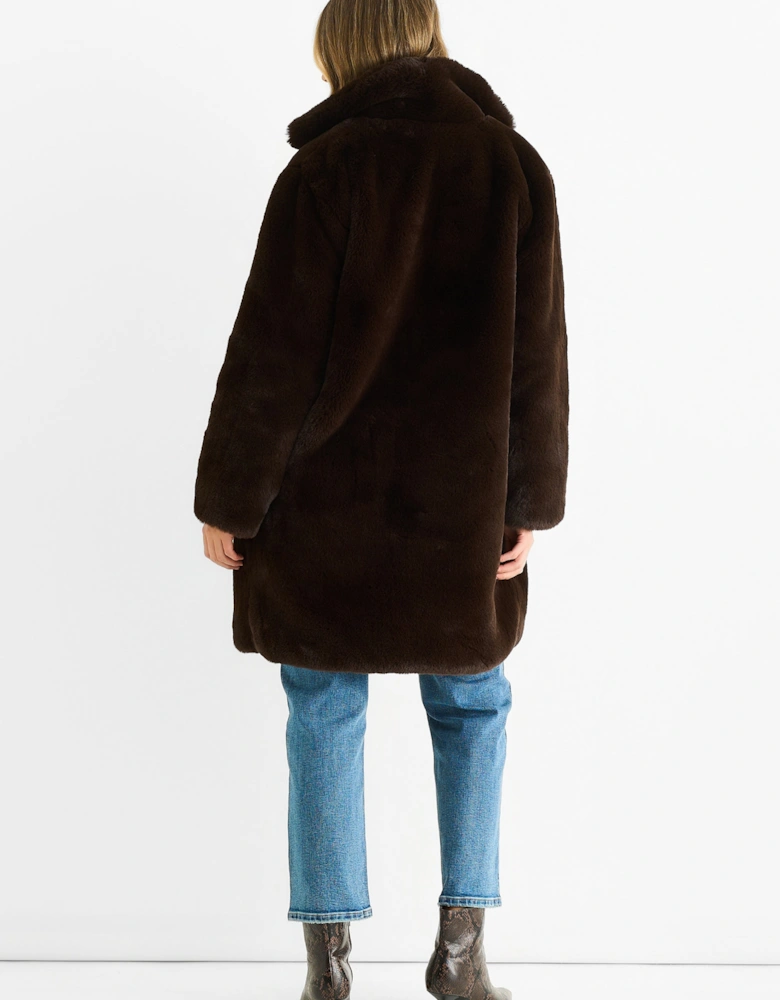 Chocolate Faux Fur Lapel Collar Longline Coat
