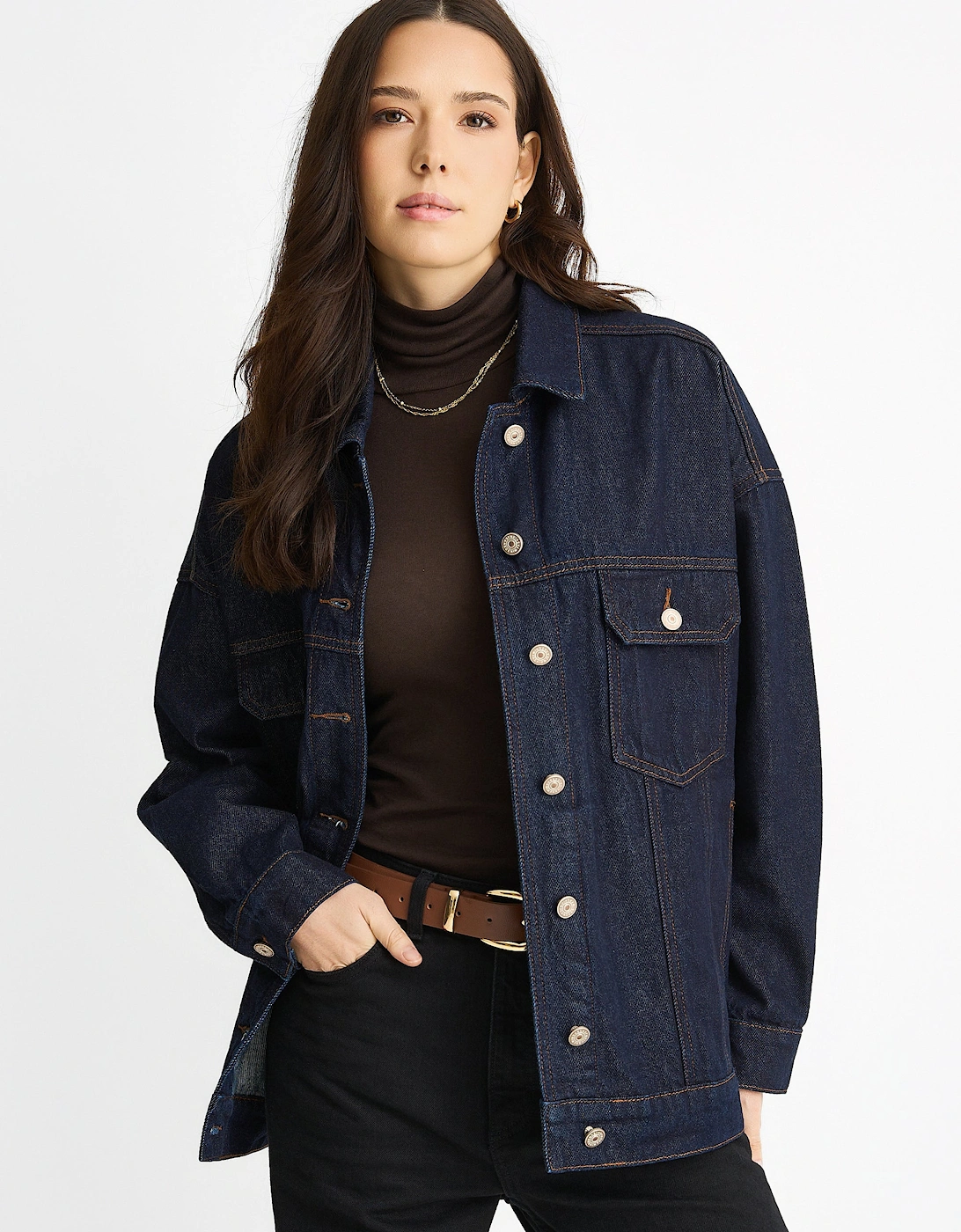 Gini London Women's Dark Indigo Denim Trucker Jacket - Navy - Size: 10
