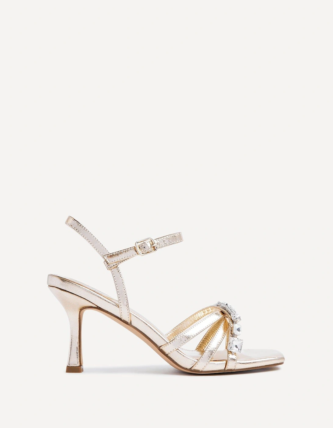 Eva Gold Faux Leather Diamante Embellished Heels, 2 of 1