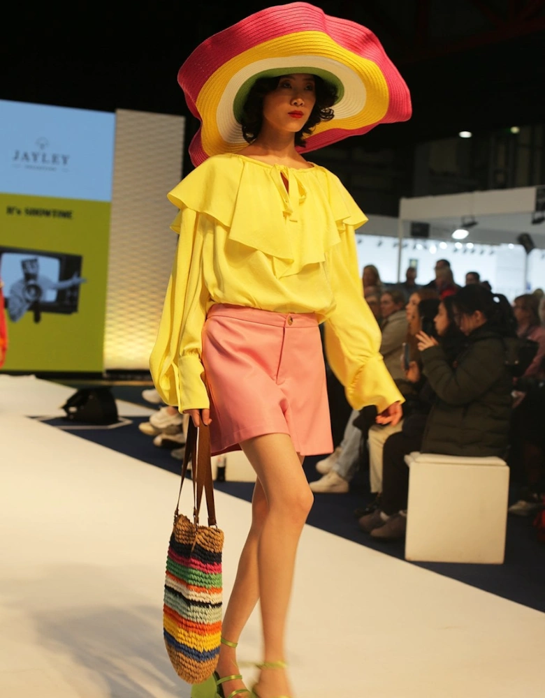 Yellow Silk Blend Ruffle Loose fit Shirt