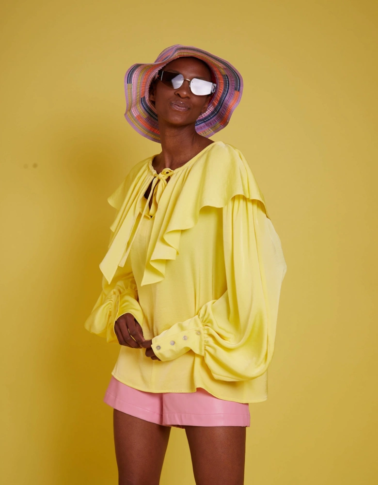 Yellow Silk Blend Ruffle Loose fit Shirt