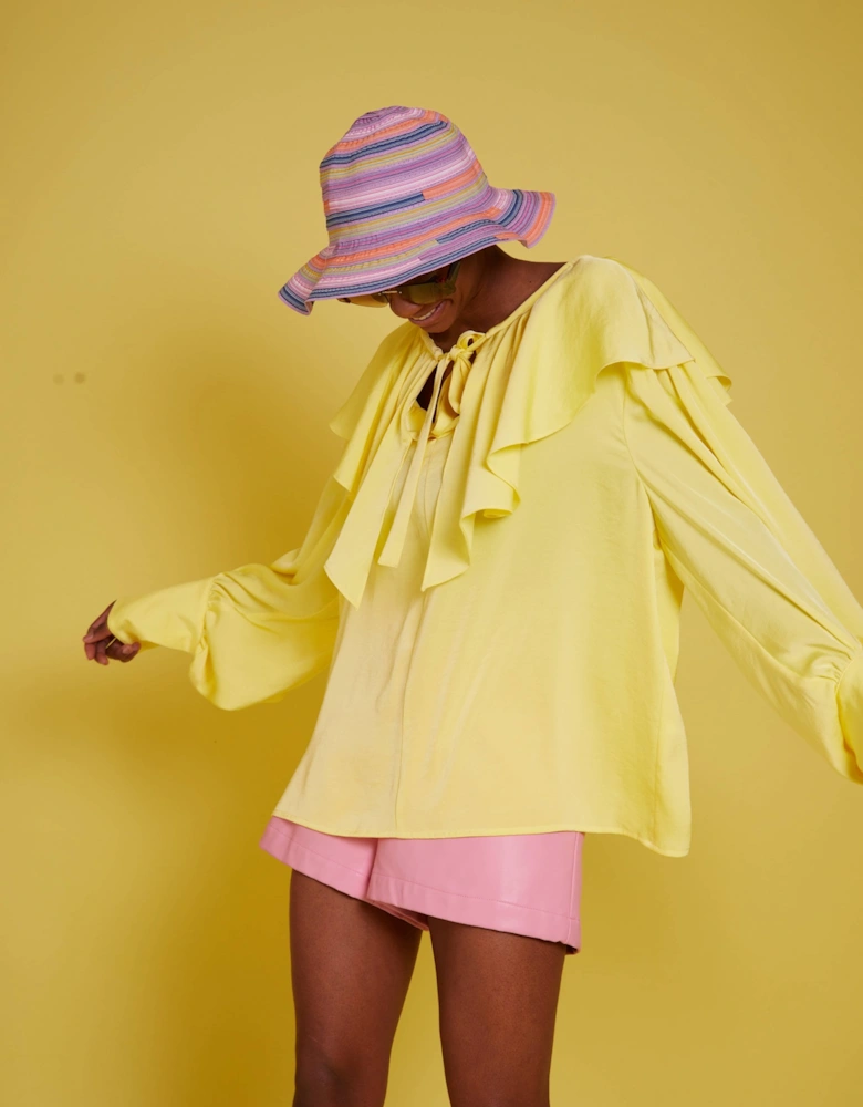 Yellow Silk Blend Ruffle Loose fit Shirt