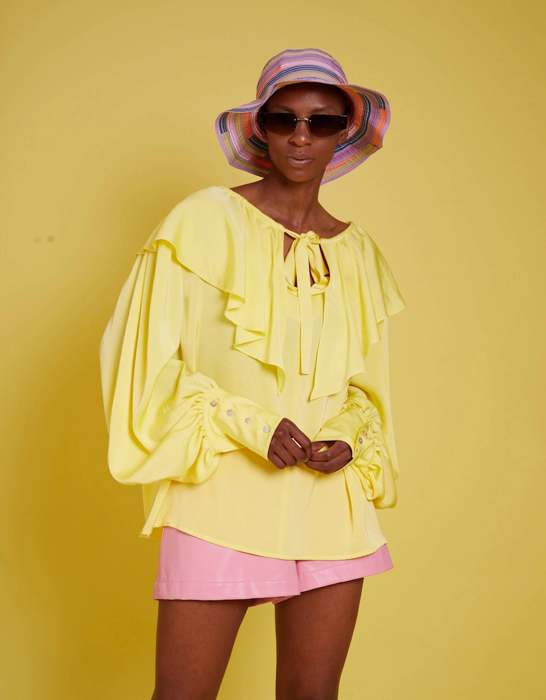 Yellow Silk Blend Ruffle Loose fit Shirt