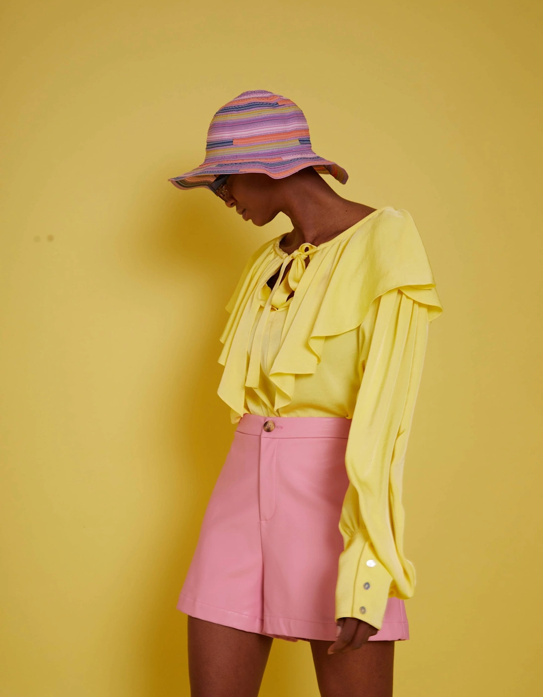 Yellow Silk Blend Ruffle Loose fit Shirt