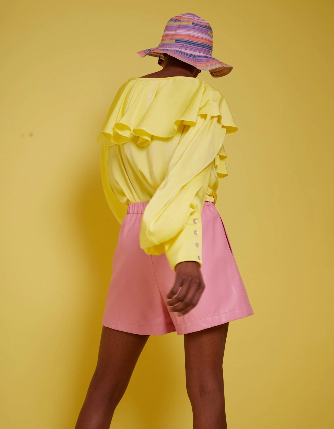 Yellow Silk Blend Ruffle Loose fit Shirt