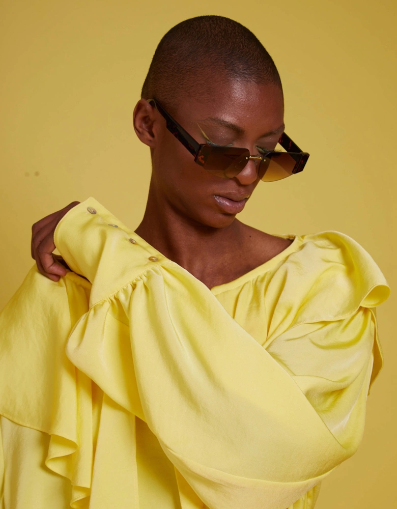 Yellow Silk Blend Ruffle Loose fit Shirt