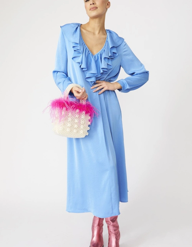 Blue Ruffle Maxi Shift Dress