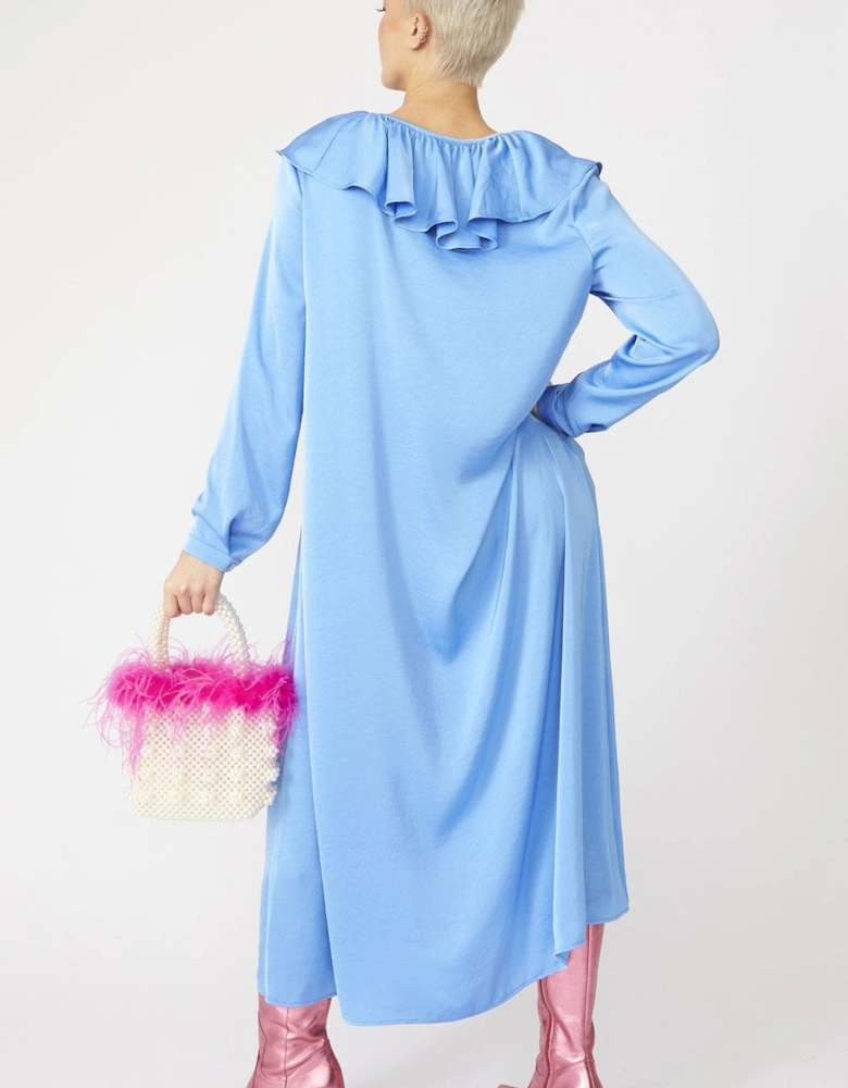Blue Ruffle Maxi Shift Dress