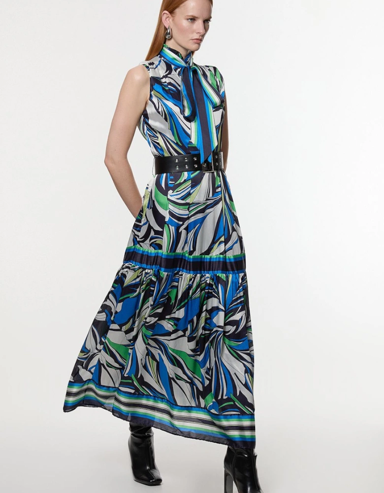 Floral Printed Woven Sleeveless Over Midi Dress