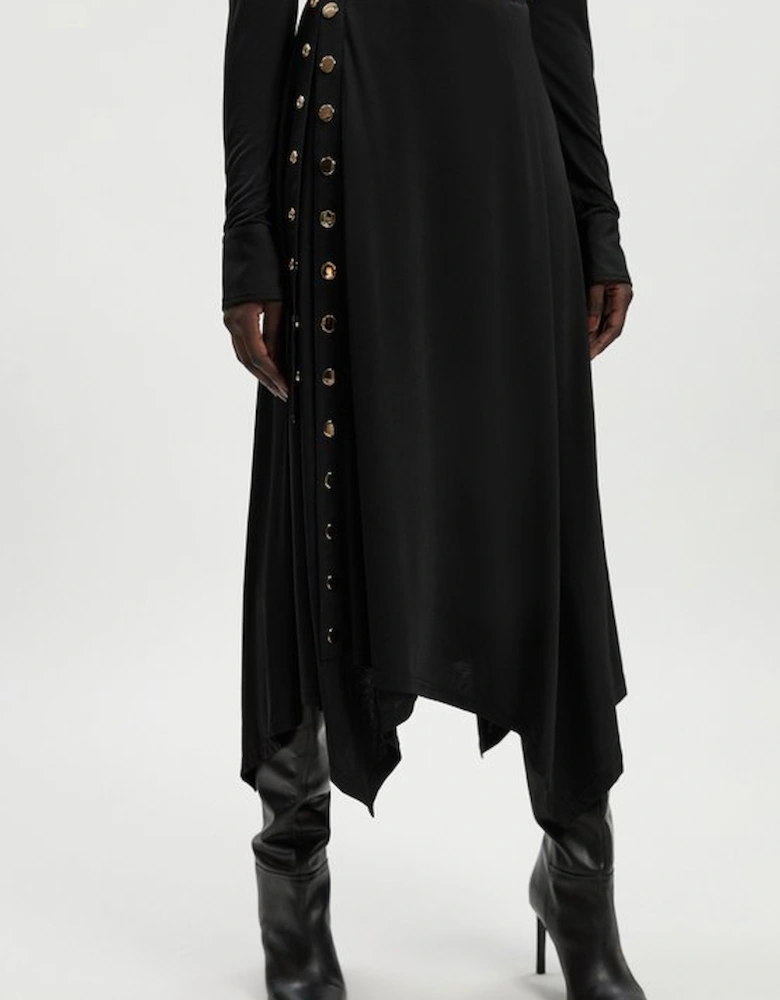 Petite Drapey Crepe Hanky Hem Eyelet Detail Maxi Skirt