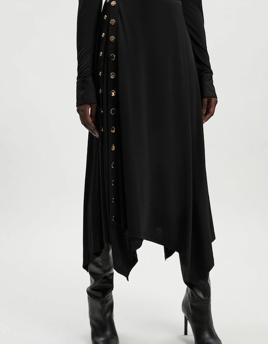 Petite Drapey Crepe Hanky Hem Eyelet Detail Maxi Skirt