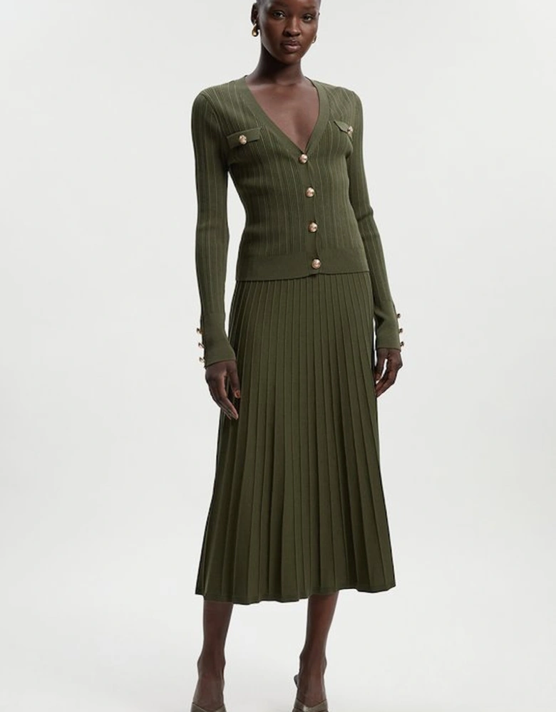 Viscose Blend Dry Handle Rib Military Trim Cardigan