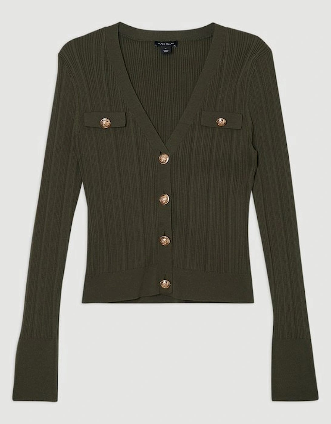 Viscose Blend Dry Handle Rib Military Trim Cardigan