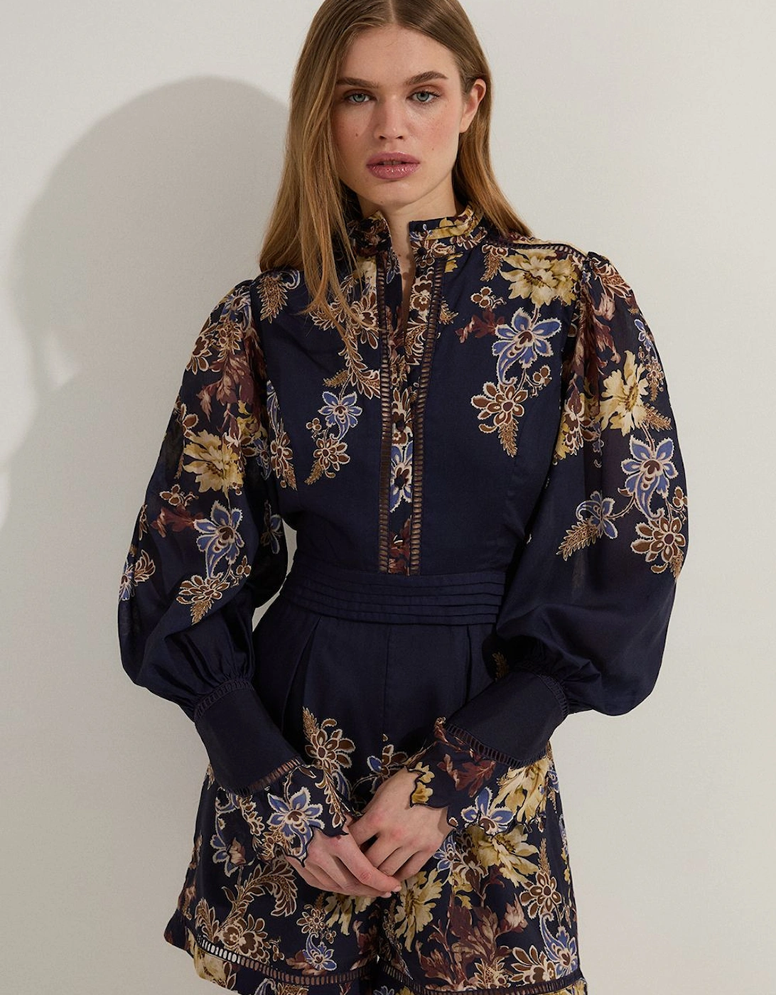 Voile Floral Border Print Woven Playsuit With Ladder Lace Trim, 2 of 1