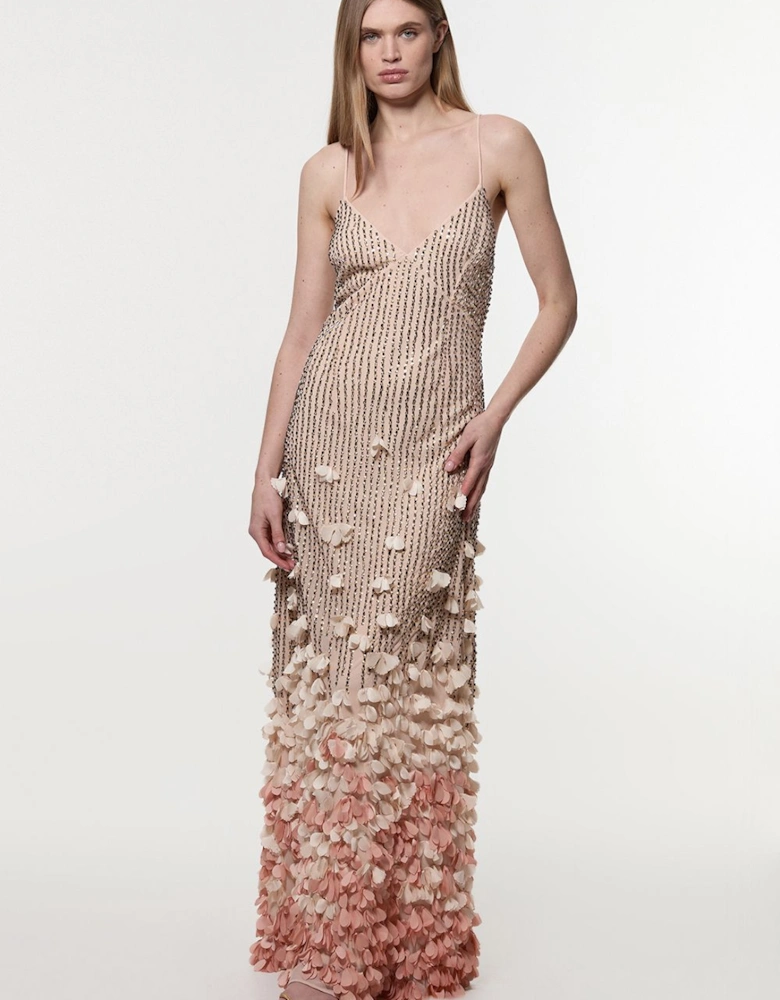 Crystal Applique Woven Strappy Maxi Dress