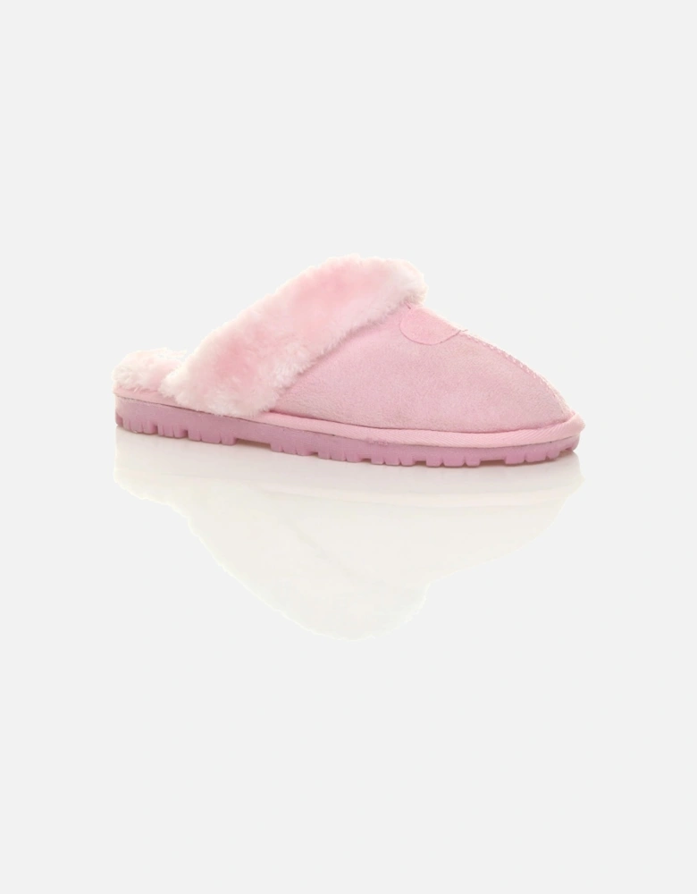 Flat  Heel Faux Fur Lined Slip On Memory Foam Mules  Slippers