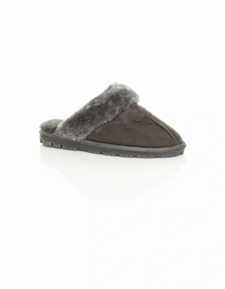 Flat  Heel Faux Fur Lined Slip On Memory Foam Mules  Slippers