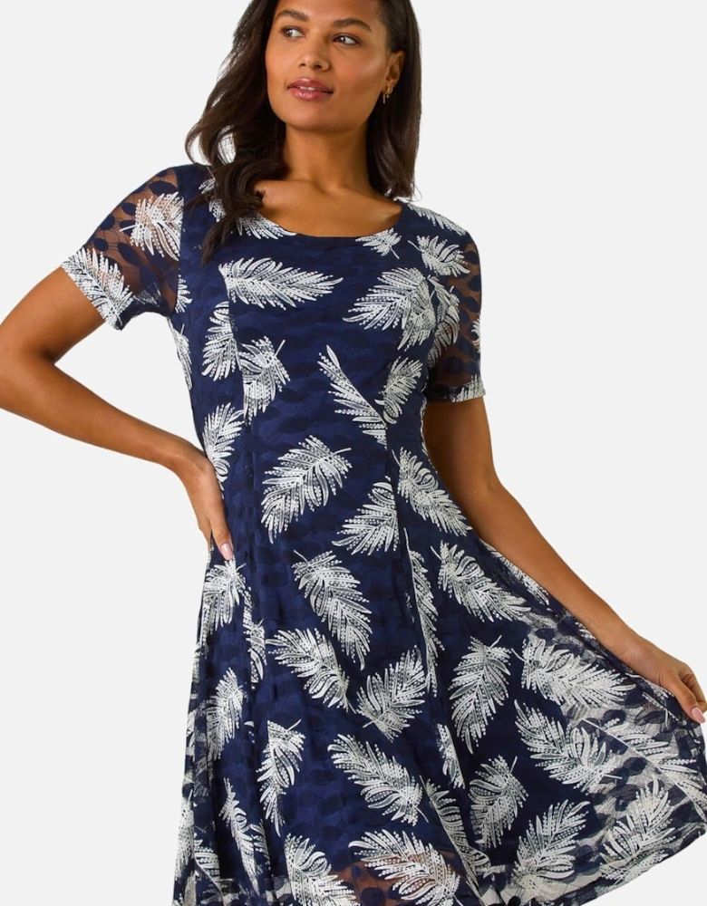 Leaf Print Lace Stretch Dress