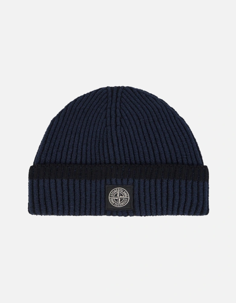Beanie with Vanisé Ribbing and Compass Patch in Navy