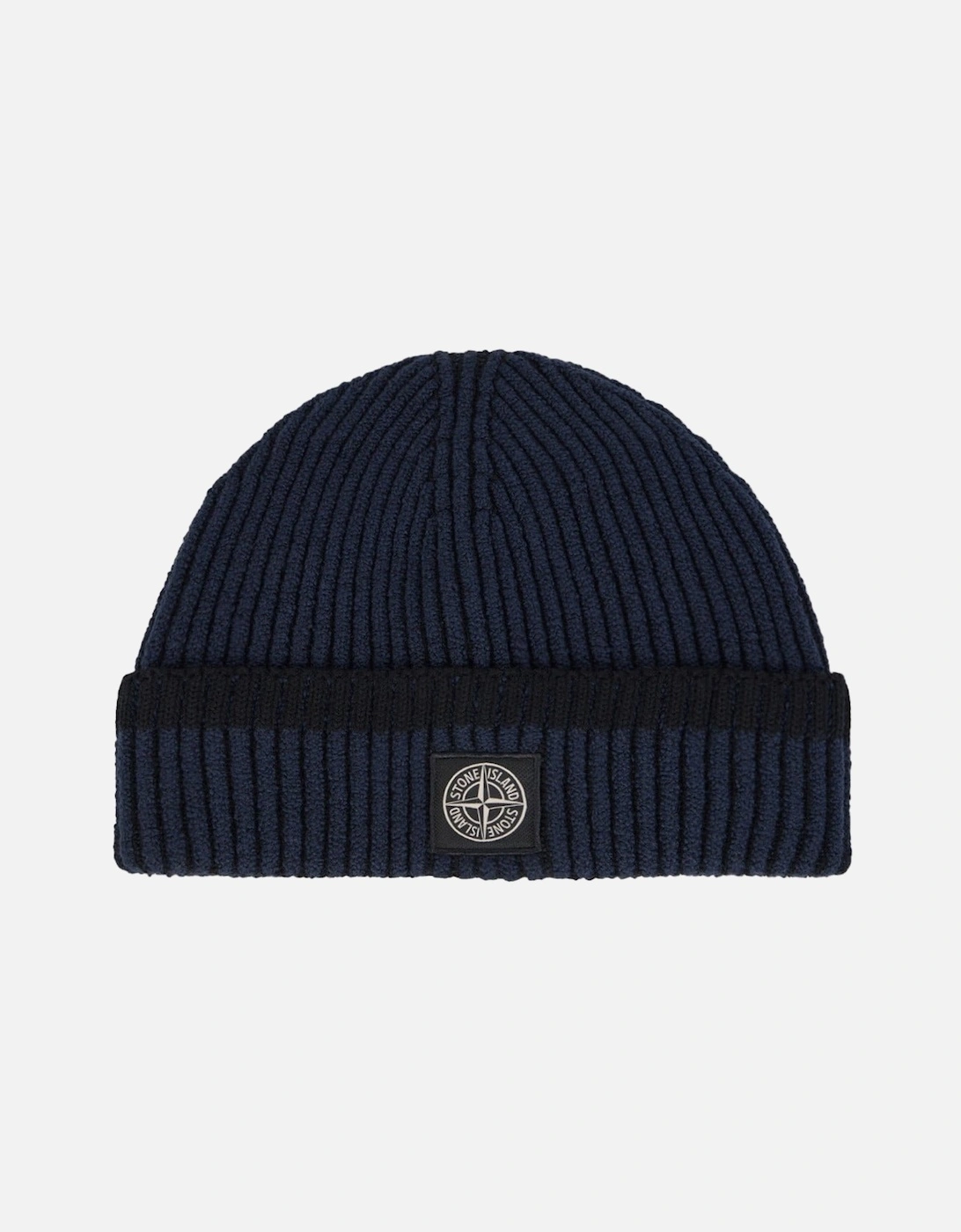 Stone Island Men's Navy Beanie With Vanisé Ribbing And Compass Patch In