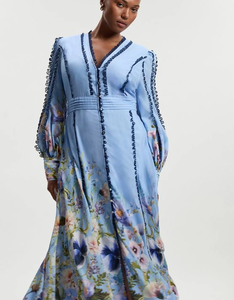 Plus Size Trailing Floral Woven Plunge Maxi Dress