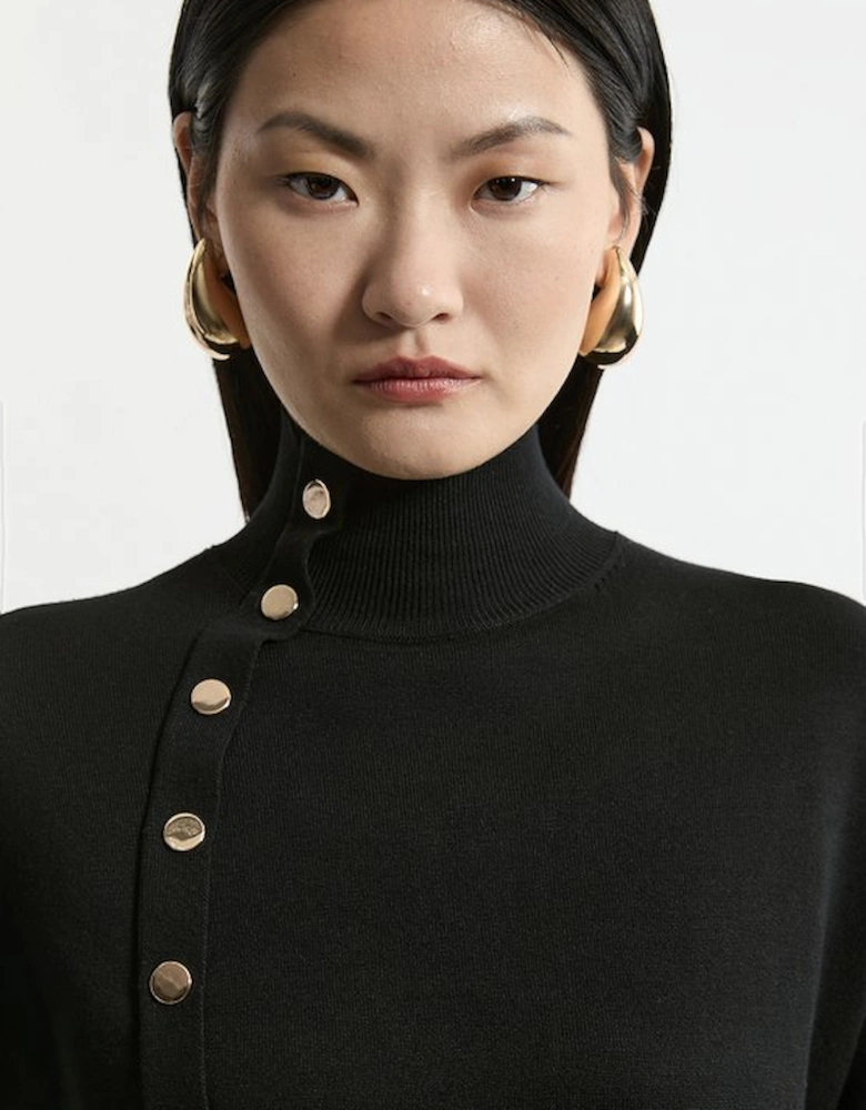 Viscose Blend Popper Detail Knit Jumper