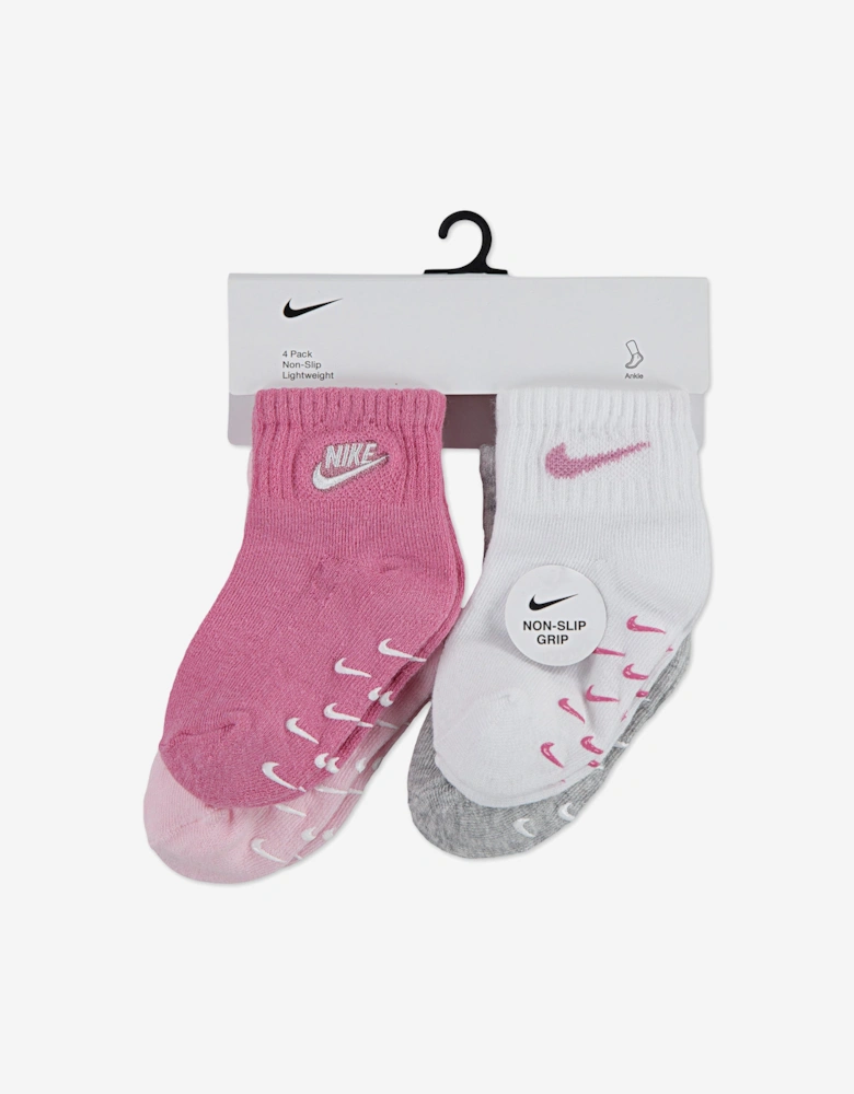 Baby Girls 4 Pack Logo Gripper Socks Set in Pink