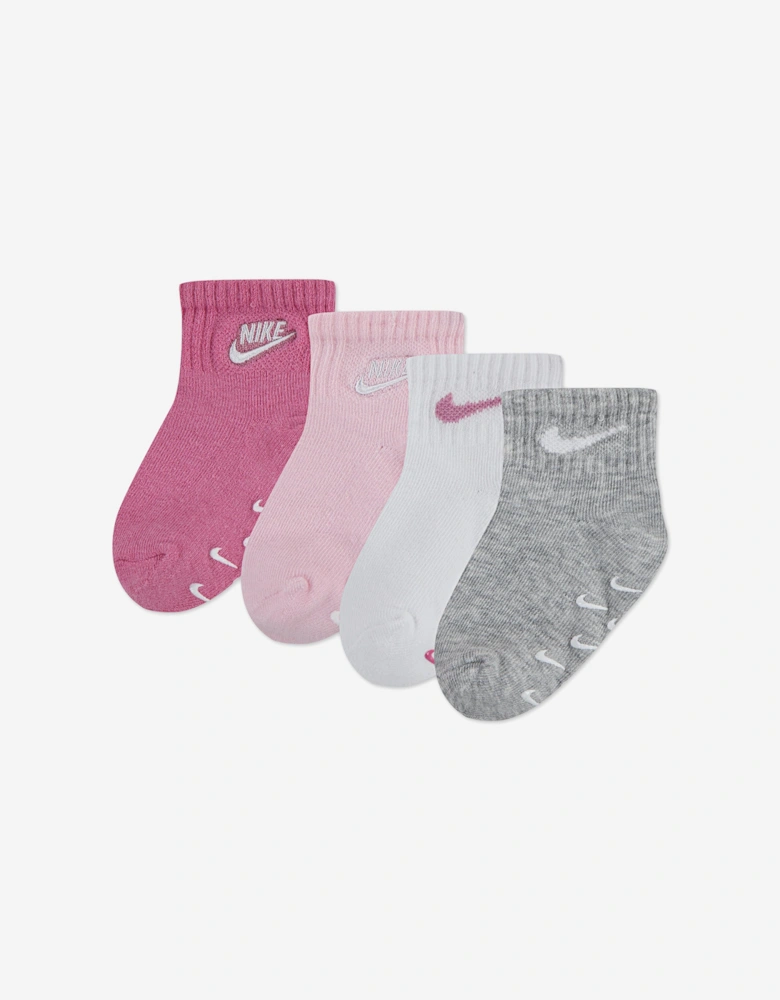 Baby Girls 4 Pack Logo Gripper Socks Set in Pink