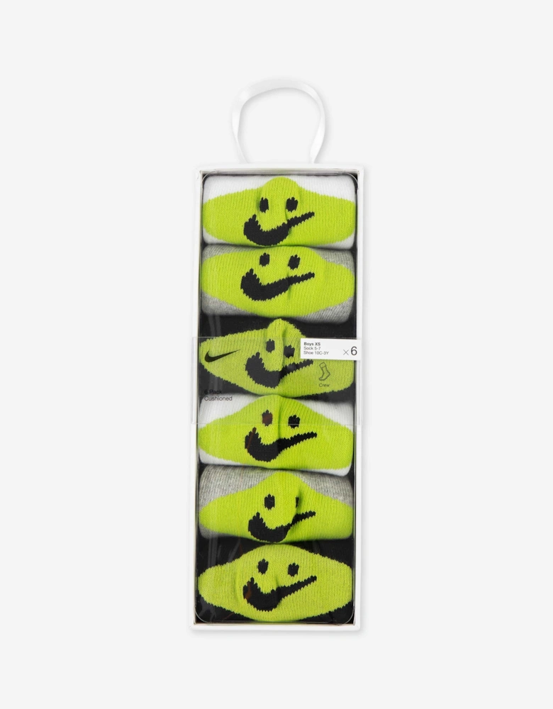 Kids 6 Pack Smiley Crew Socks Set in Grey