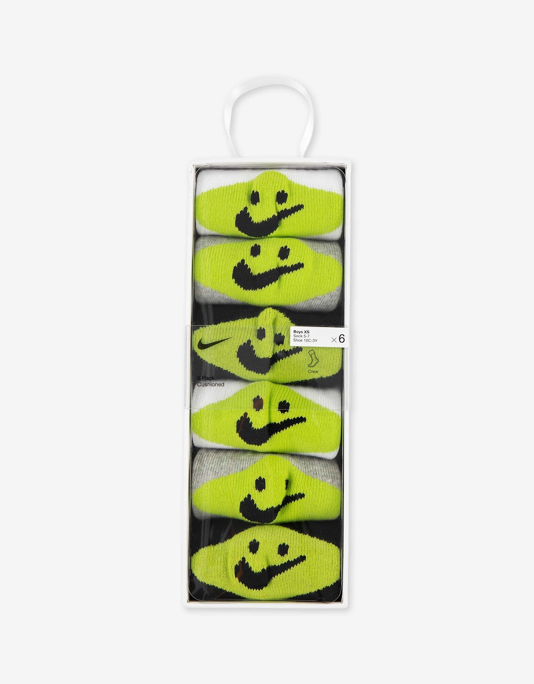 Kids 6 Pack Smiley Crew Socks Set in Grey