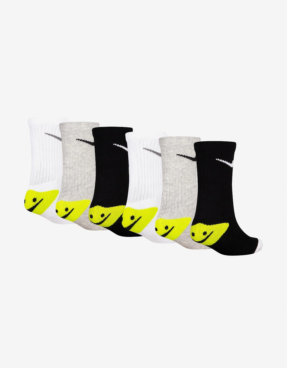 Kids 6 Pack Smiley Crew Socks Set in Grey