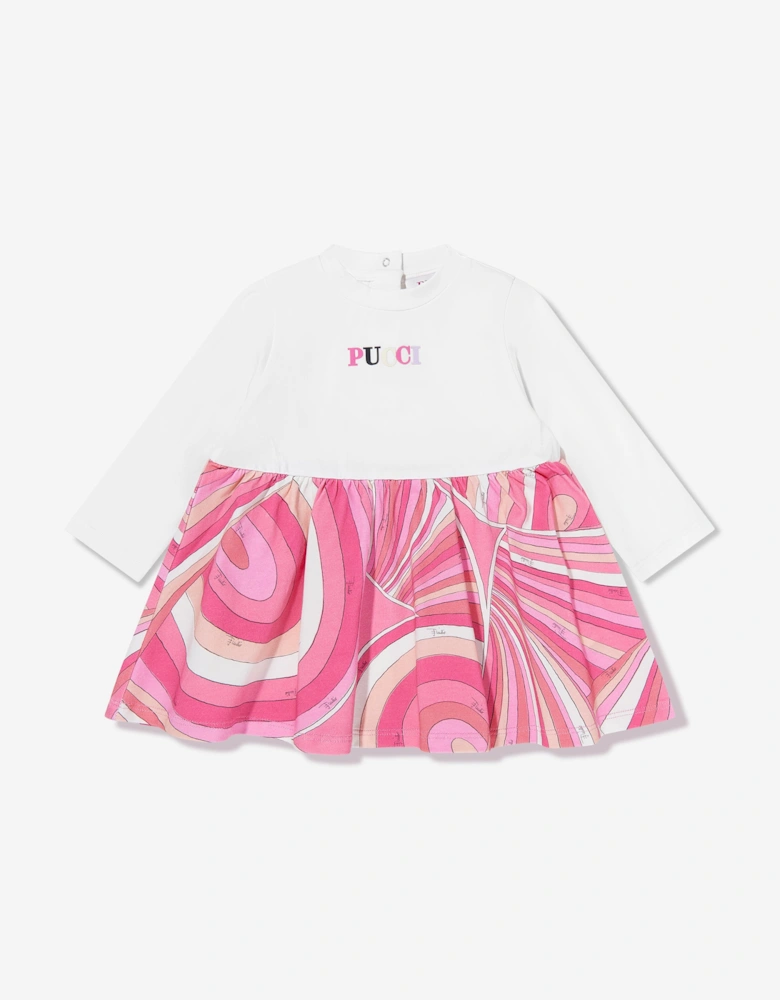 Baby Girls Iride Print Logo Dress in Ivory