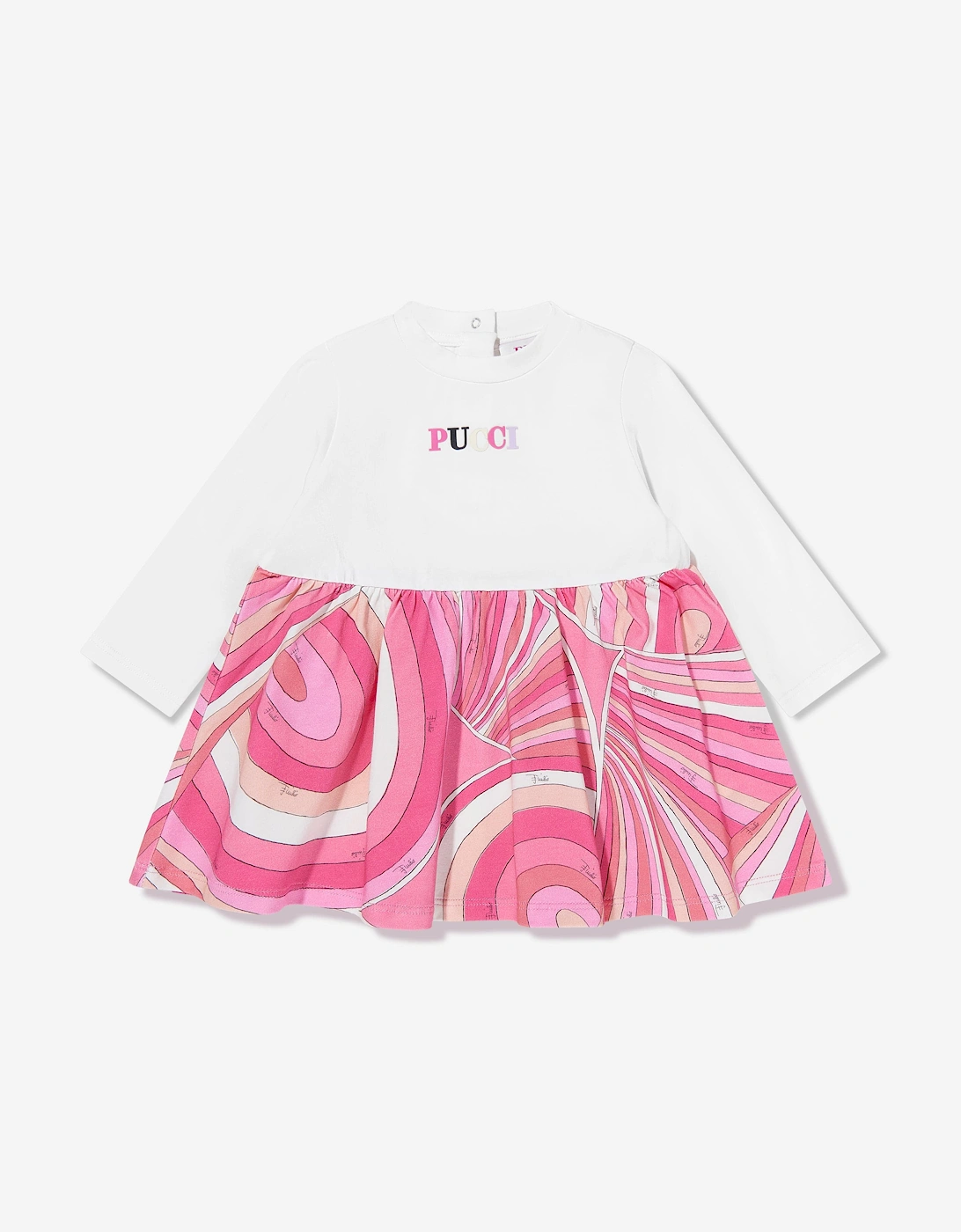Baby Girls Iride Print Logo Dress in Ivory, 5 of 4