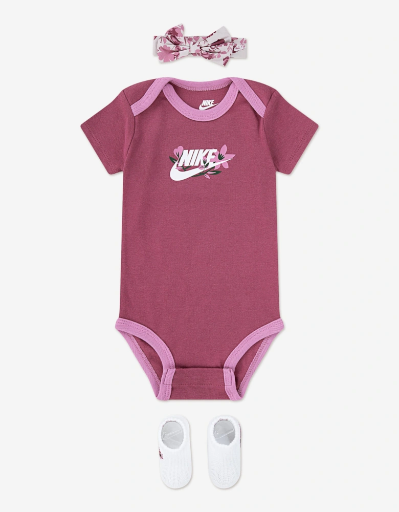 Baby Girls 3 Piece Printed Club Bodysuit Set in Pink