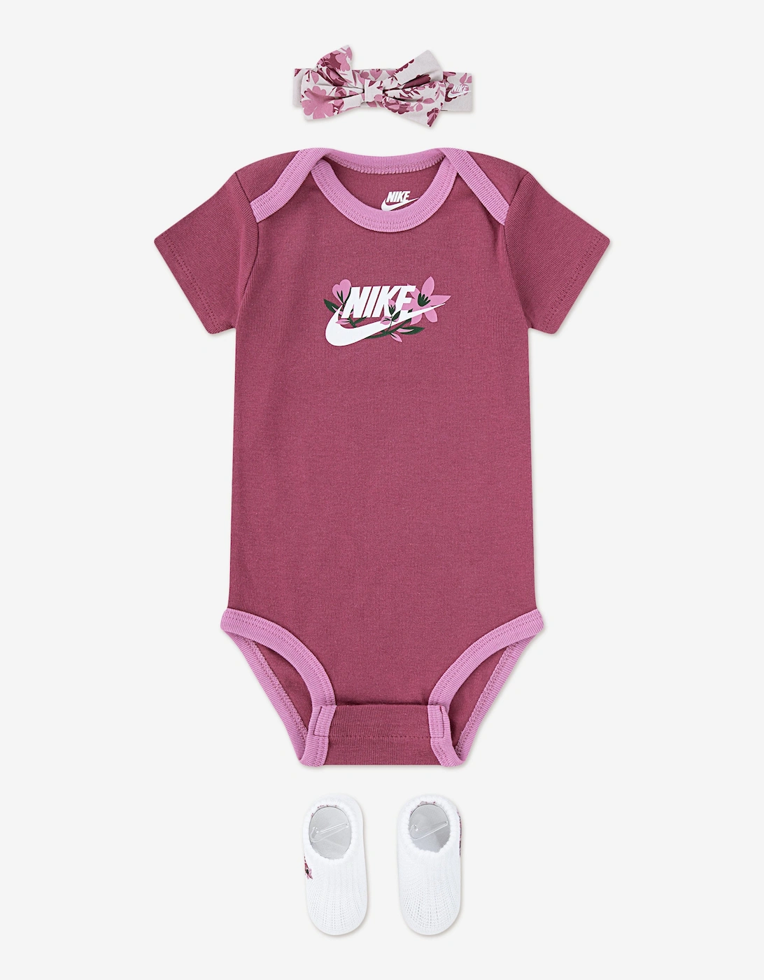 Baby Girls 3 Piece Printed Club Bodysuit Set in Pink, 6 of 5