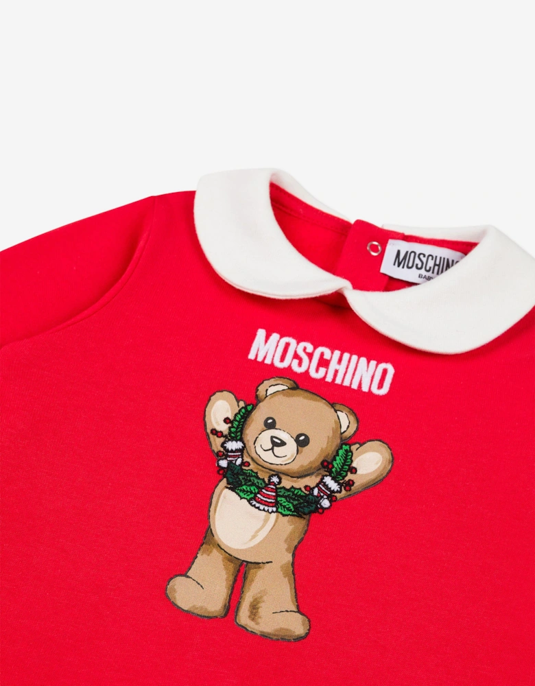 Baby Seasonal Teddy Bear Babygrow in Red