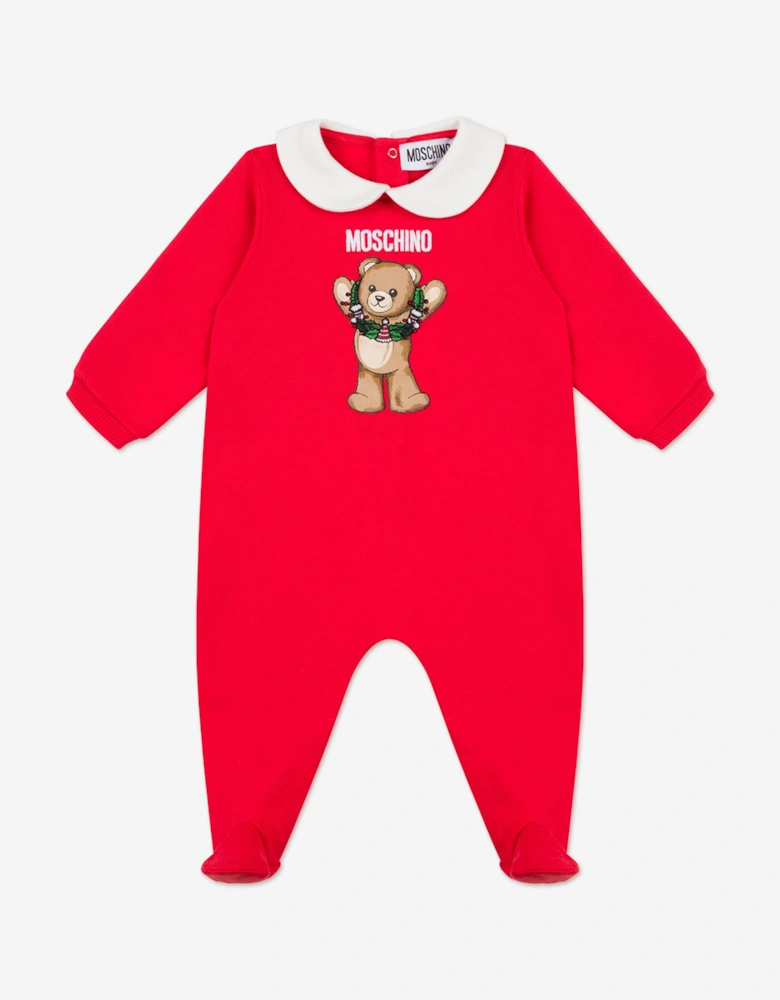 Baby Seasonal Teddy Bear Babygrow in Red