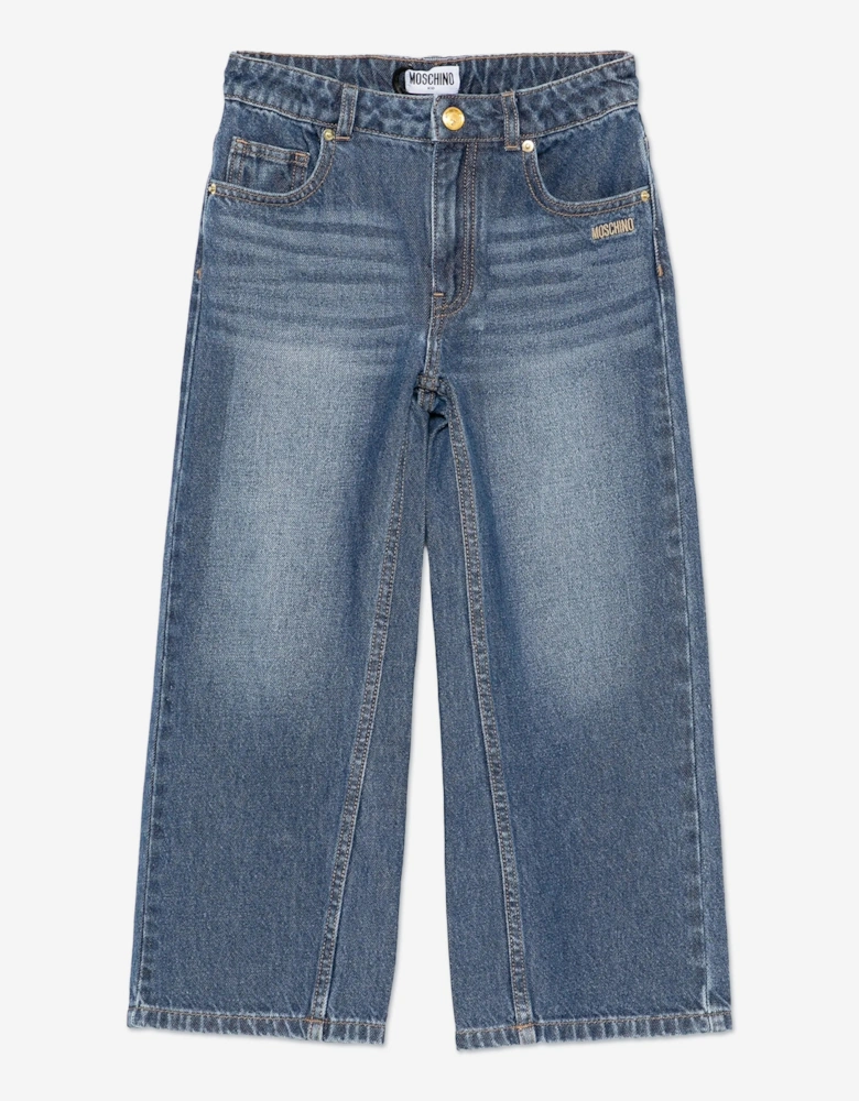 Girls Wide Leg Teddy Bear Jeans in Blue
