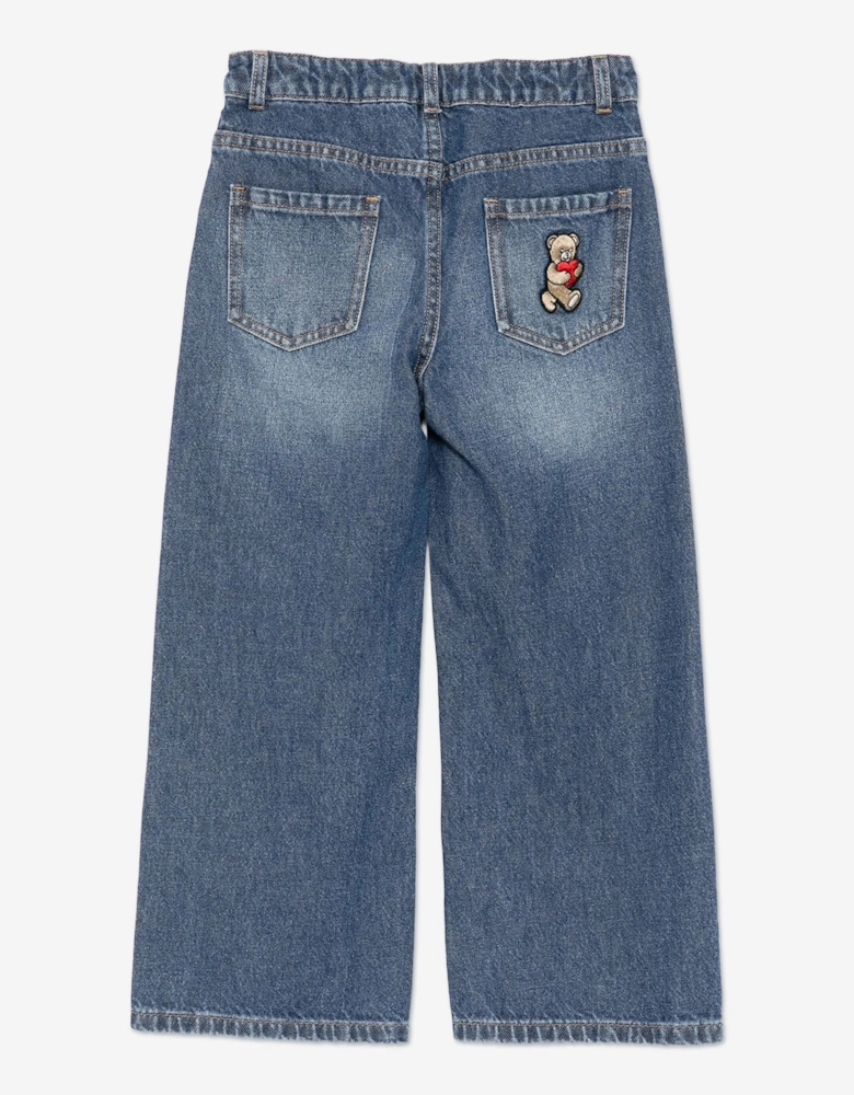 Girls Wide Leg Teddy Bear Jeans in Blue